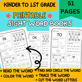 Preview of printable sight word books,sight words coloring sheets and tracing kinder to 1st