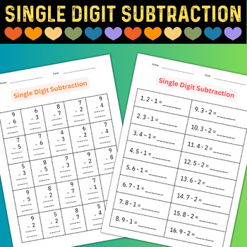 printable single digit Subtraction 1 to 10 Number Math Worksheets for ...