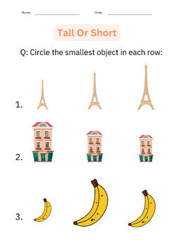 printable tall and short worksheets - tall or short activities for Grade 1,  2, 3
