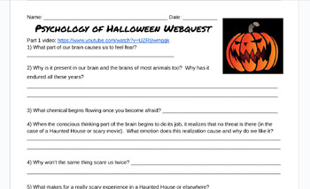 Preview of psychology of Halloween why we like being scared webquest