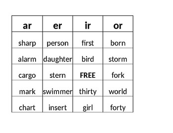 Preview of r-controlled vowels BINGO