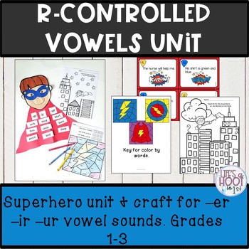 Preview of r-controlled vowels activities Superhero theme -er -ir -ur craft CKLA aligned