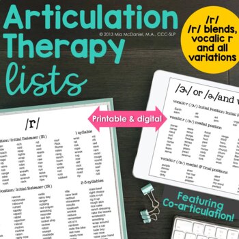 Preview of Articulation Therapy Word Lists for all R Phonemes Coarticulation