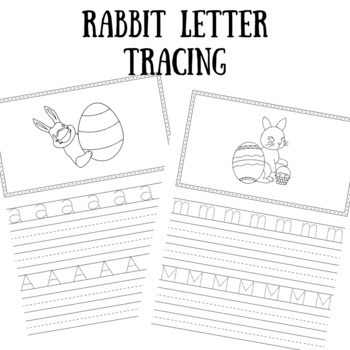 Preview of Easter bunny coloring pages and alphabet letter tracing worksheets for kids
