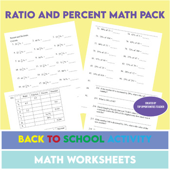 Preview of ratio and percent math pack | Ratios And Percents Worksheets Back to School