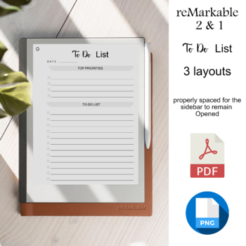 Preview of reMarkable 2 Templates To-do List  | 3 layouts | pdf & png | Instant Download