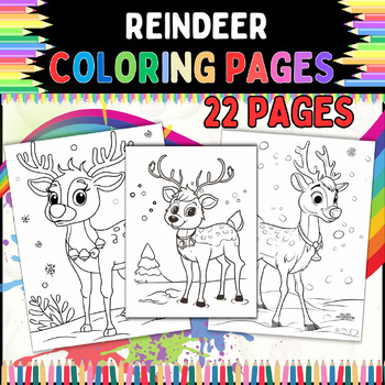 Preview of reindeer coloring pages: 22 Whimsical Coloring Pages for Joyful Moments