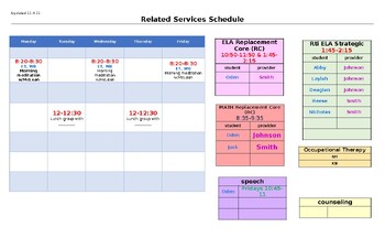 Preview of related services schedule for teachers, providers