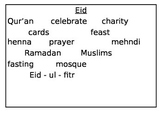 religious days word mat, Eid, Diwali, Chinese new year, Ea