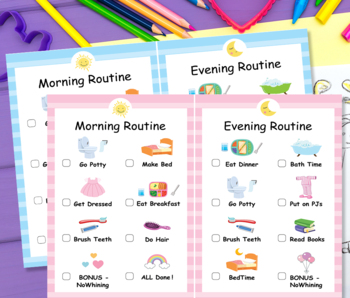 Preview of routine chart kids,Daily Routine Chart,Printable, PDF,Morning Evening