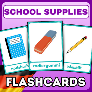 Preview of school supplies(schulbedarf) flashcards vocabulary -German-beginner