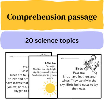 Preview of science comprehension passages for kids grade  pre k to 2
