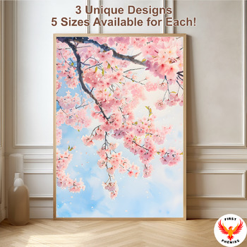 Preview of seasonal Wall Art Set, spring Prints, Sakura Watercolor Decor, Pink Flower Japan