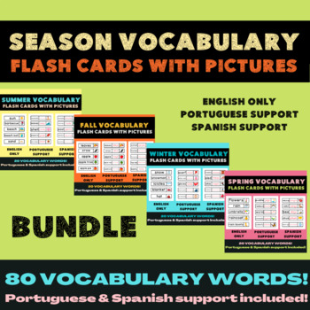 Preview of seasons bundle bilingual flashcards  | Portuguese & Spanish | ESL EL dual class