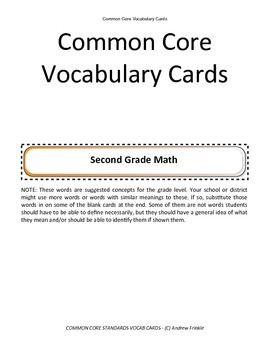 Preview of second grade common core standards vocabulary cards Math ELA
