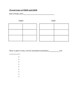 Preview of senderos 2 present tense of tener and venir guided notes leccion preliminar