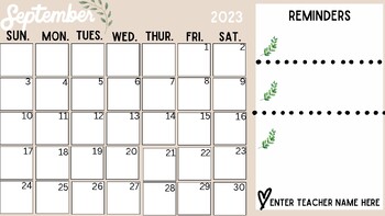 Preview of september 2023 calendar- editable