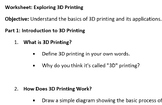 session 1 - ages 11-14 - exploring 3D printing worksheet
