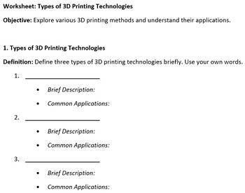 Preview of session 2 ages 11-14 - types of 3D printing technologies