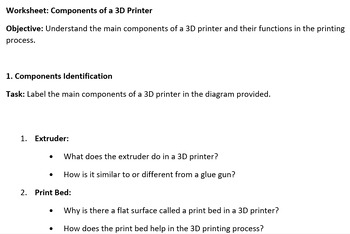 Preview of session 3 ages 15-17 - components of a 3D printer