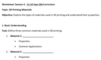 Preview of session 4 ages 11-14 - 3D printing materials