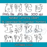 set of alphabet and number cute clipart outline for kids c