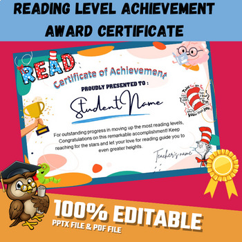 Preview of seuss READ ACROSS AMERICA Reading Level Achievement Award Certificate editable