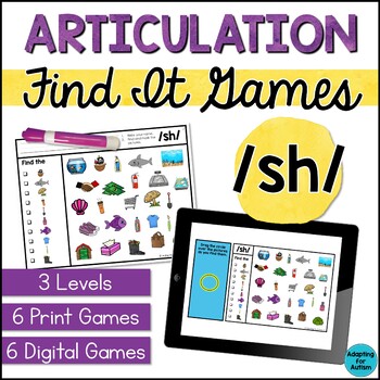 Preview of sh Articulation Game: /sh/ Find It Speech Therapy Activities - Print and Digital