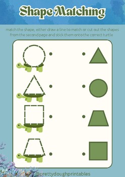 Preview of shape recognition turtle shell shape matching cut and stick worksheets