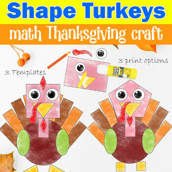 Preview of shape turkeys craft | Thanksgiving math activities | Printable Turkeys templates