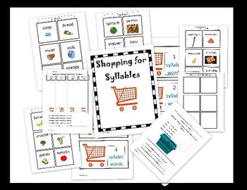 Preview of shopping for syllables sorting activity and assessments- fun!