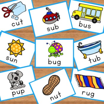 short u word cards with pictures flashcards and