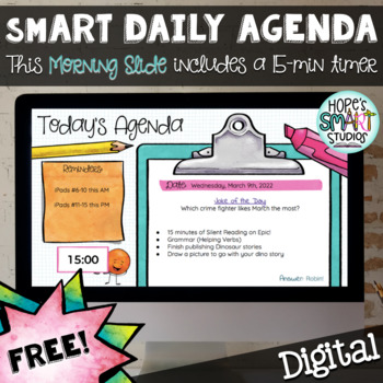 Preview of smART Digital Daily Agenda / FREE Morning Slide with embedded 15-min TIMER