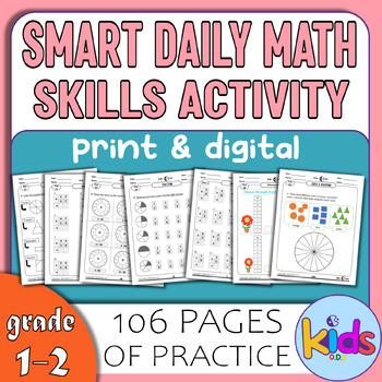 Preview of smart SUMMER daily math practice sheets grade 1-2 ;multiplication,Measurement...