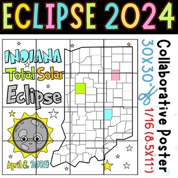 Preview of Indiana's Total Eclipse 2024 Coloring - Collaborative Poster & Activities, Craft