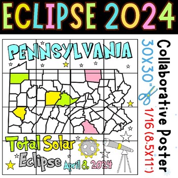 Preview of Pennsylvania Eclipse 2024 Coloring Collaborative Poster Craft Activities