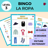 spanish clothing vocabulary game - BINGO - La ropa LEVEL 3