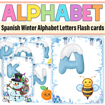 Preview of Spanish Winter Alphabet Letters Flash cards | Winter Letras del Alfabeto