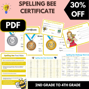 Preview of spelling bee certificates, spelling  test paper,Participation Certificates
