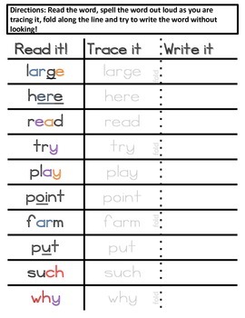 spelling spelling sight words cover copy compare method fry words