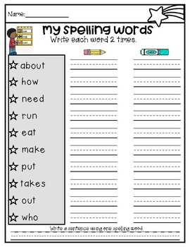 spelling words worksheet by nicole h | TPT