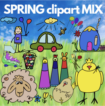 Preview of spring and Easter clipart mix - super cute clip art for your materials!