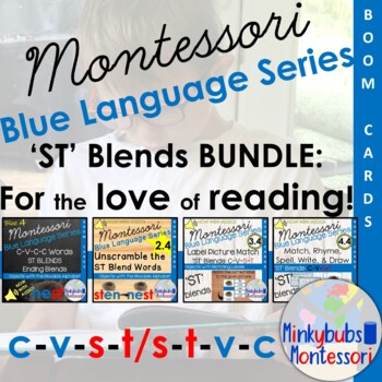 Preview of st Blend Words Boom Cards Blue Language Series BUNDLE