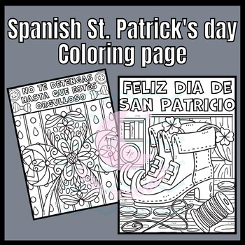 Preview of st Patricks day coloring page SPANISH craft activity Sub Plans Projects literacy