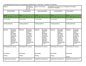 Preview of Weekly lesson plan template (Editable & fillable resource)