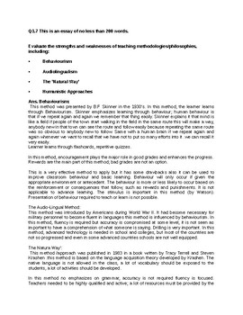 Preview of strengths and weaknesses of teaching methodologies