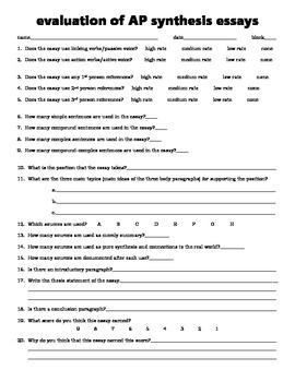 Preview of student evaluation form for AP synthesis essays