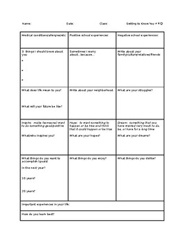 student questionnaire survey getting to know you yearlong data collection