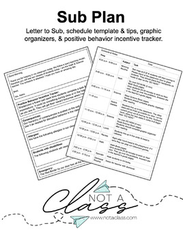 Preview of sub plan: letter to sub, schedule template, graphic organizer, behavior tracker