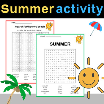 summer activity Word Search Puzzle,End of Year by AcademicAlcove